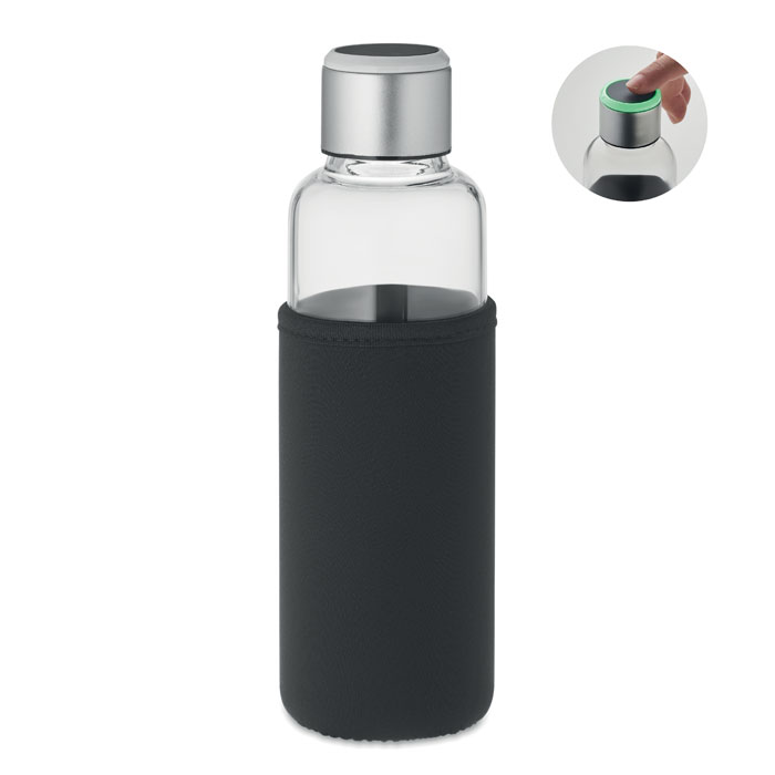 Butelka szklana z przypomnieniem o nawodnieniu — 500 ml — Czarny