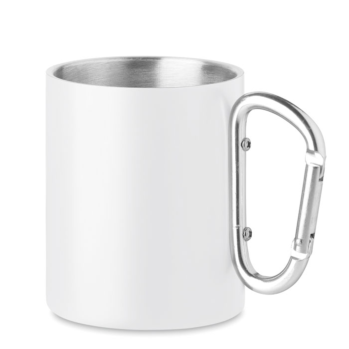Dwuścienny kubek stalowy do sublimacji z karabinkiem — 300 ml — Biały