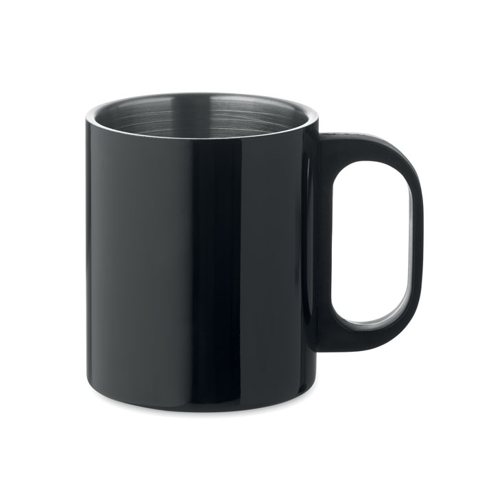 Dwuścienny kubek stalowy z uchwytem z PP — 300 ml — Czarny