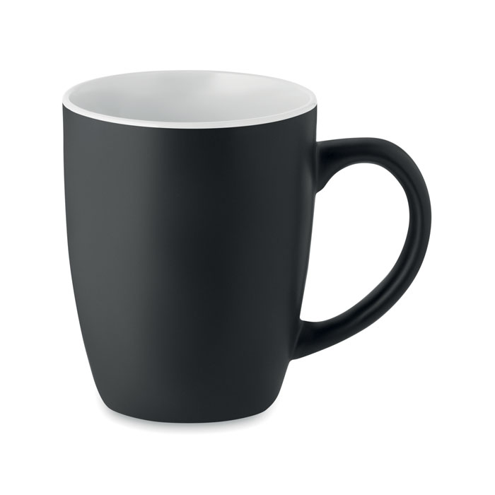 Czarny matowy kubek ceramiczny z kolorowym wnętrzem — 290 ml — Biały