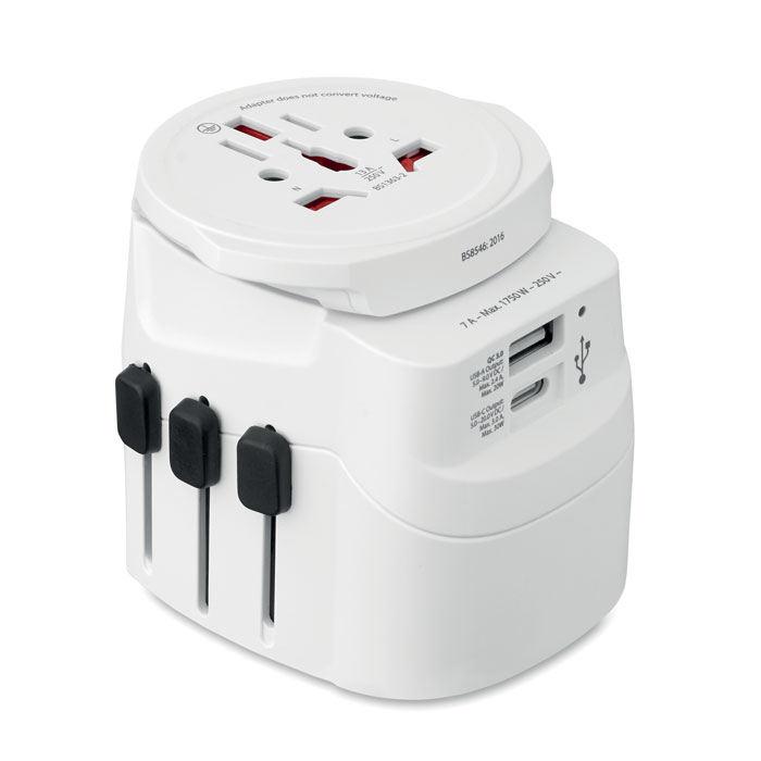Uziemiony adapter podróżny SKROSS z USB — 30 W — Biały