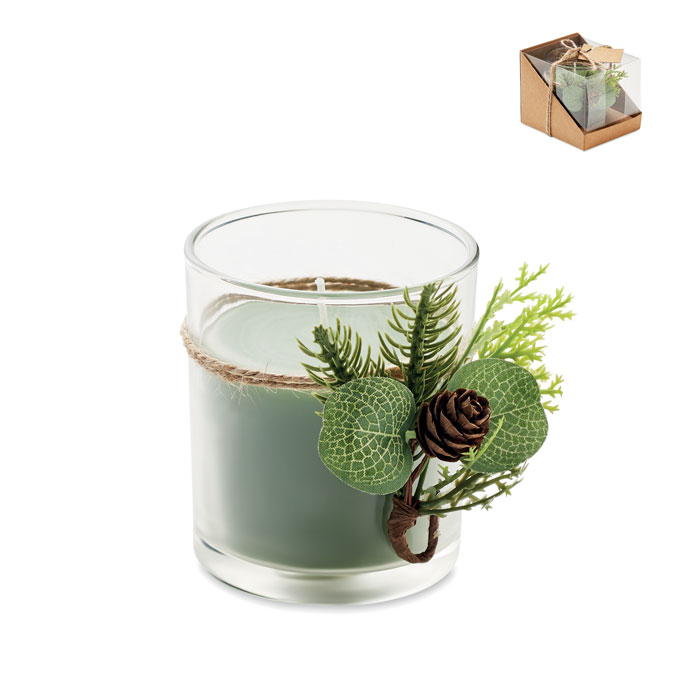 Świeca roślinna w szkle z leśną aranżacją — 120 g — Zielony