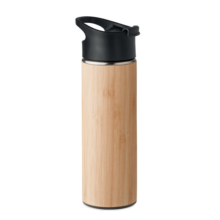 Termos stalowy z bambusową osłoną — 450 ml — Naturalny bambus