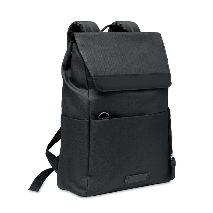 Plecak RPET na laptopa 15″ z magnetycznym zatrzaskiem — Czarny