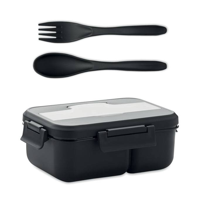 Dwupoziomowy lunchbox ze sztućcami i uchwytem — 1000 ml — Czarny