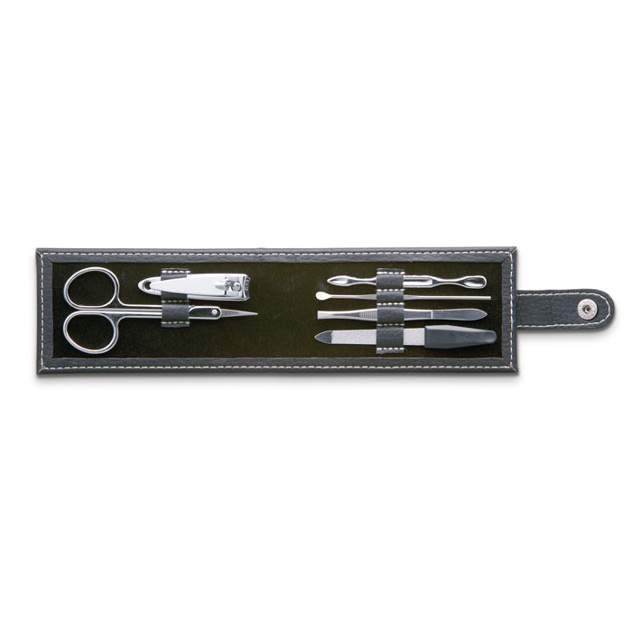 Zestaw do manicure w etui PU — 6 elementów — Czarny