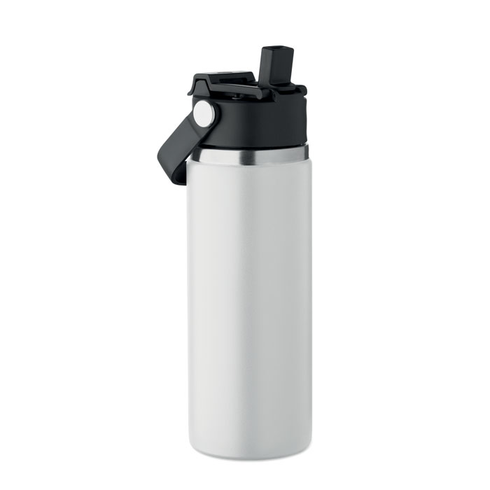 Dwuścienna butelka stalowa ze słomką — 500 ml — Biały