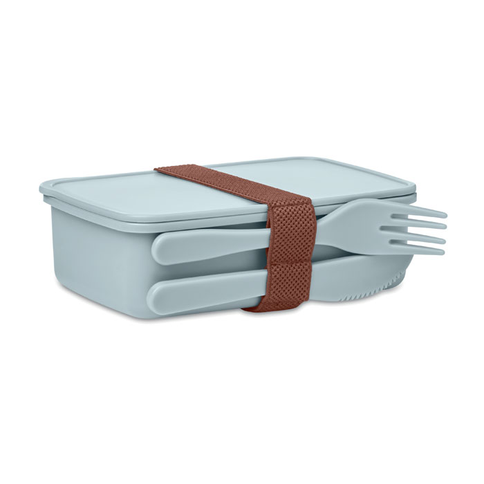 Jednokomorowy lunchbox ze sztućcami — Jasnoniebieski