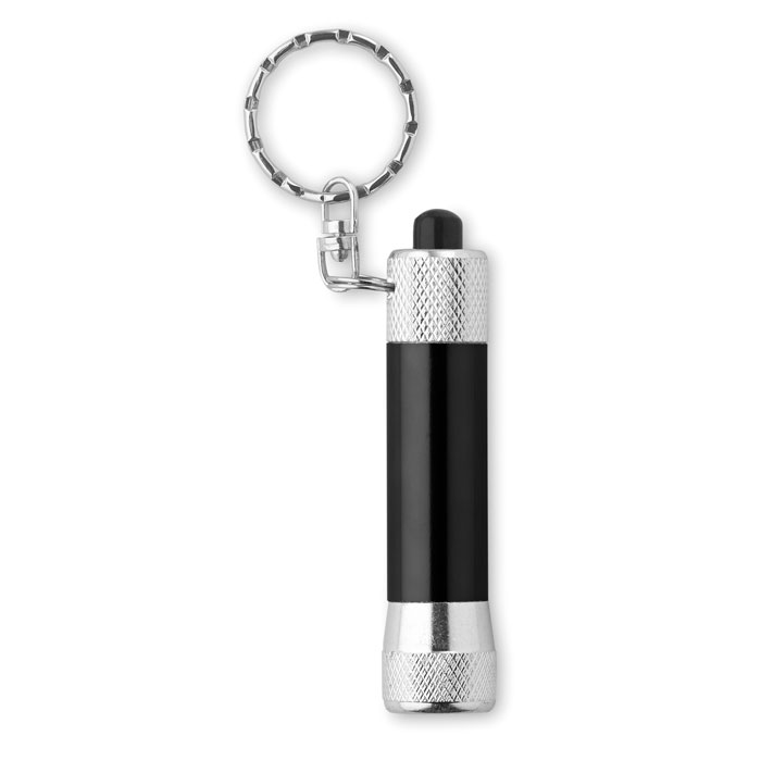 Aluminiowa latarka LED z brelokiem — Czarny