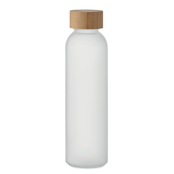 Butelka szklana matowa z bambusową zakrętką — 500 ml — Przezroczysty biały
