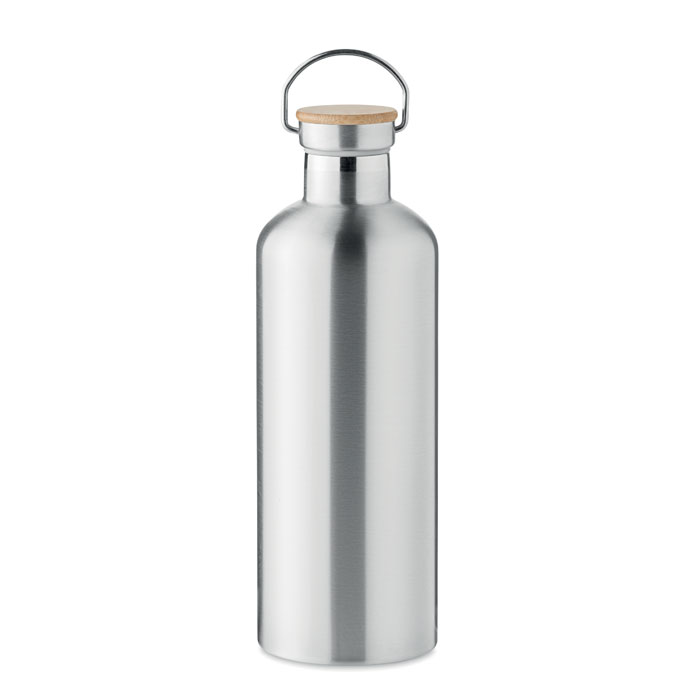 Butelka termiczna z bambusową zakrętką — 1500 ml — Srebrny matowy