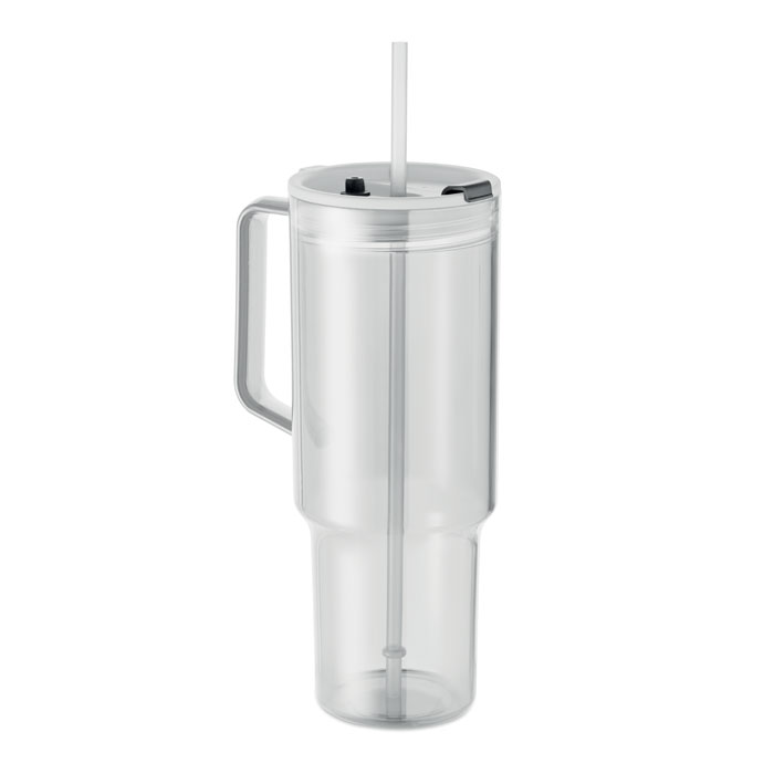 Kubek RPET z pokrywką i słomką — 1200 ml — Przezroczysty