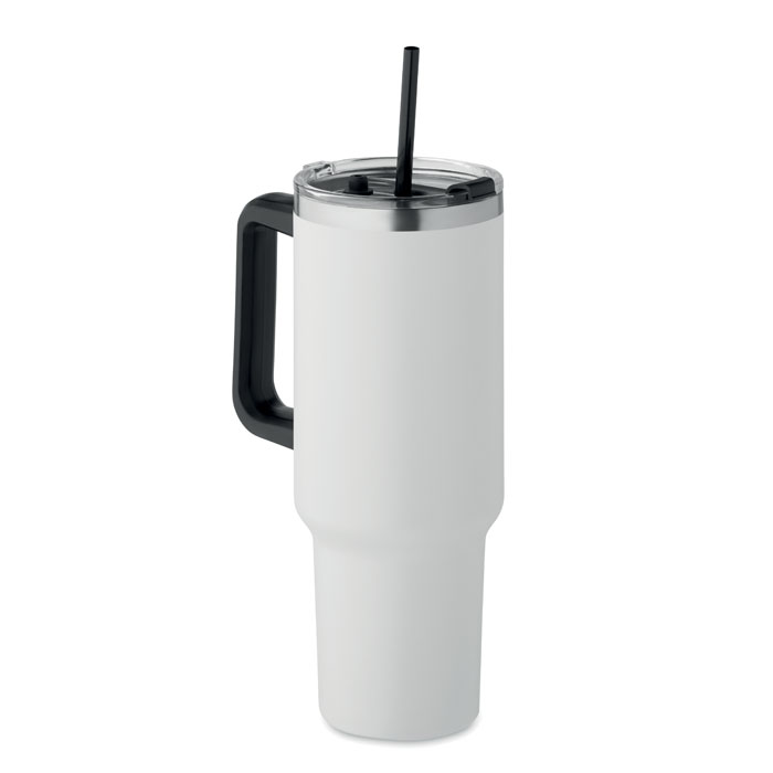 Kubek termiczny ze słomką — 1200 ml — Biały