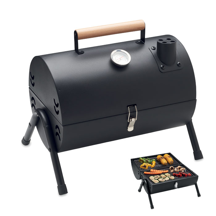Przenośny grill żeliwny z termometrem — Czarny