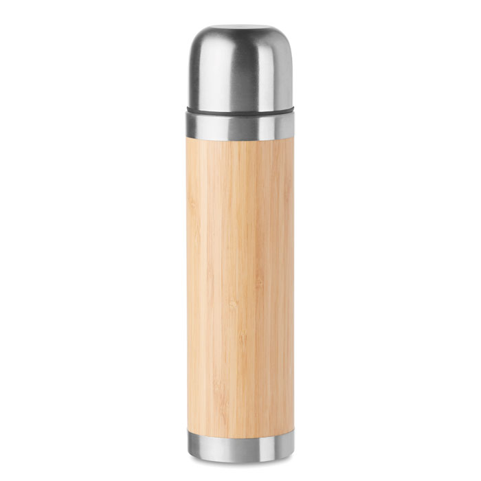 Termos stalowy z bambusową obudową — 400 ml — Naturalny bambus