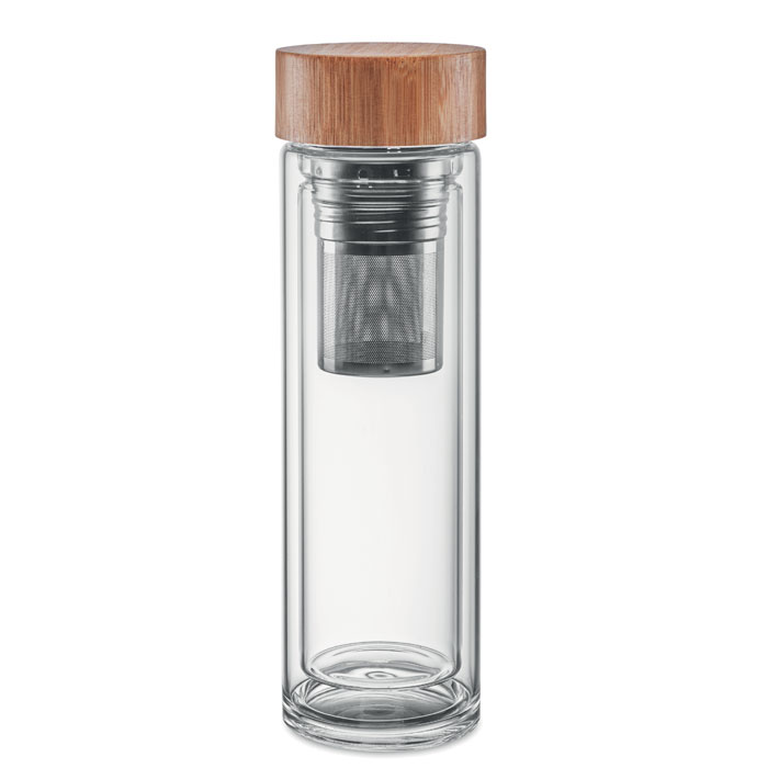 Butelka szklana dwuścienna z zaparzaczem — 400 ml — Przezroczysty