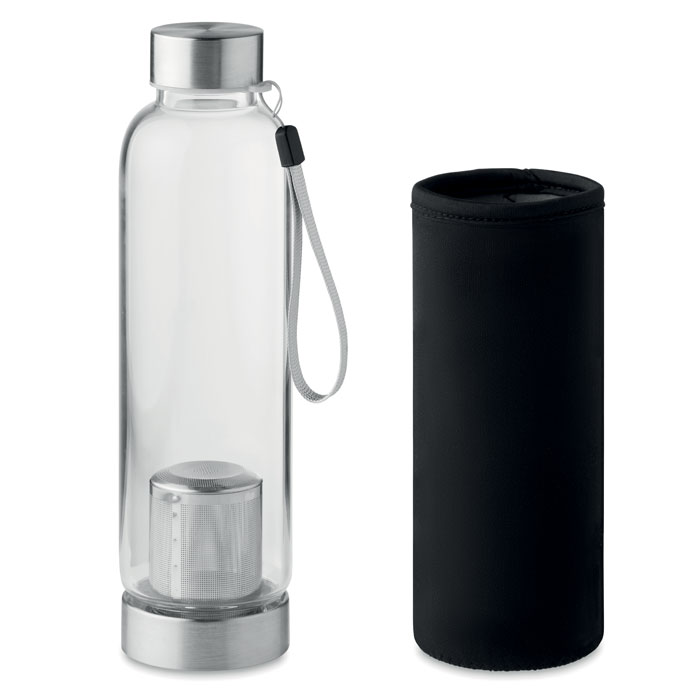 Butelka szklana z zaparzaczem i etui — 500 ml — Czarny