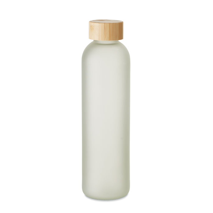 Butelka szklana do sublimacji z bambusową pokrywką — 650 ml — Przezroczysty biały