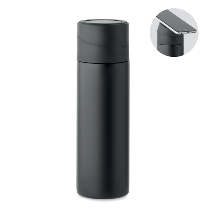Butelka termiczna z uchwytem na telefon — 420 ml — Czarny