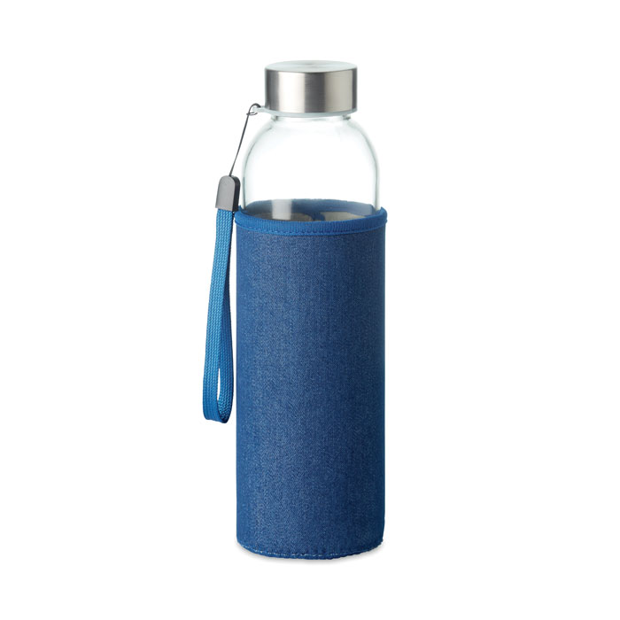 Butelka szklana w etui imitującym dżins — 500 ml — Niebieski