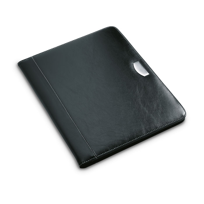 Teczka A4 PU z metalową płytką i notesem — Czarny