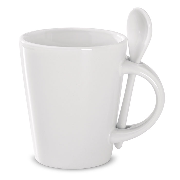 Kubek ceramiczny do sublimacji z łyżeczką — 300 ml — Biały