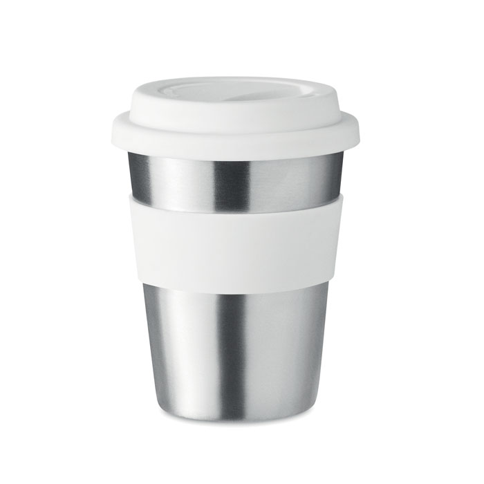 Kubek stalowy z pokrywką i uchwytem — 350 ml — Biały