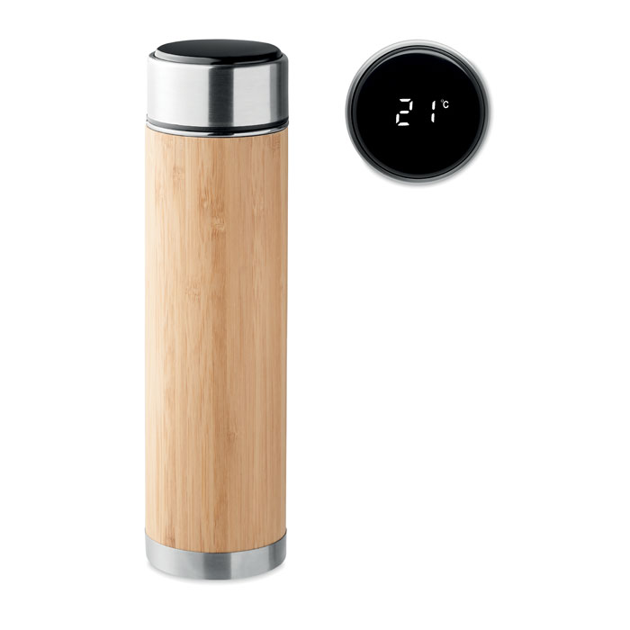 Termos bambusowy z termometrem LED — 480 ml — Naturalny bambus