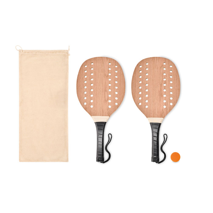 Drewniany zestaw do tenisa plażowego w etui — Drewno