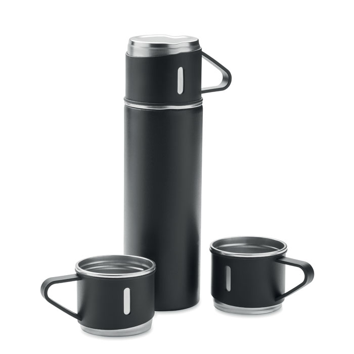 Zestaw: termos 420 ml i dwa kubki 150 ml — Czarny