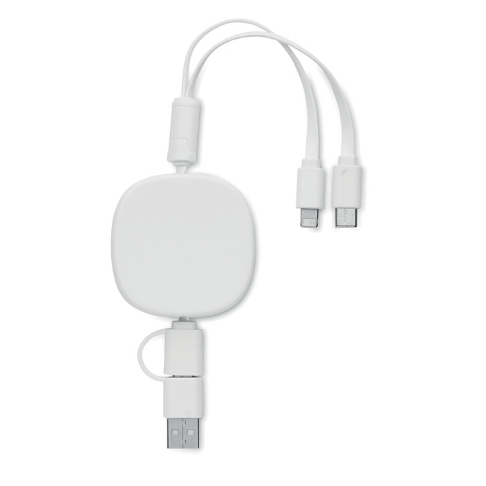 Zwijany kabel USB z bambusowym panelem — Biały