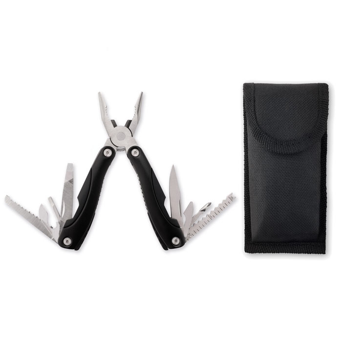 Składany multitool w etui — 9 narzędzi — Czarny