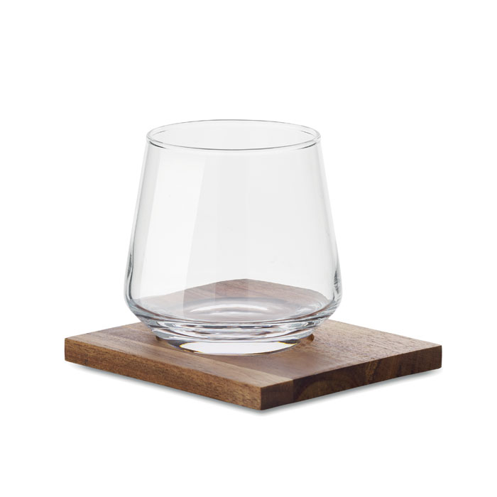 Szklanka do whisky z akacjową podstawką — 200 ml — Przezroczysty