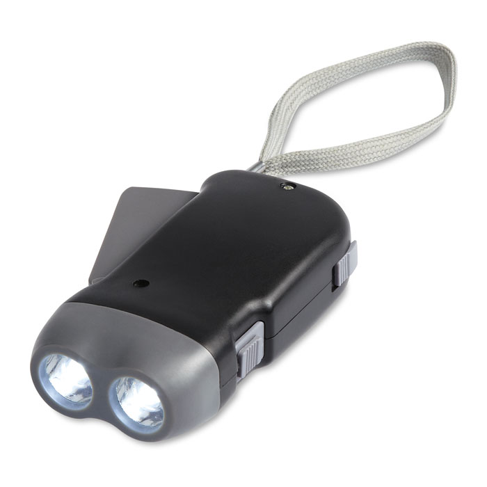 Latarka dynamo z dwiema diodami LED — Czarny