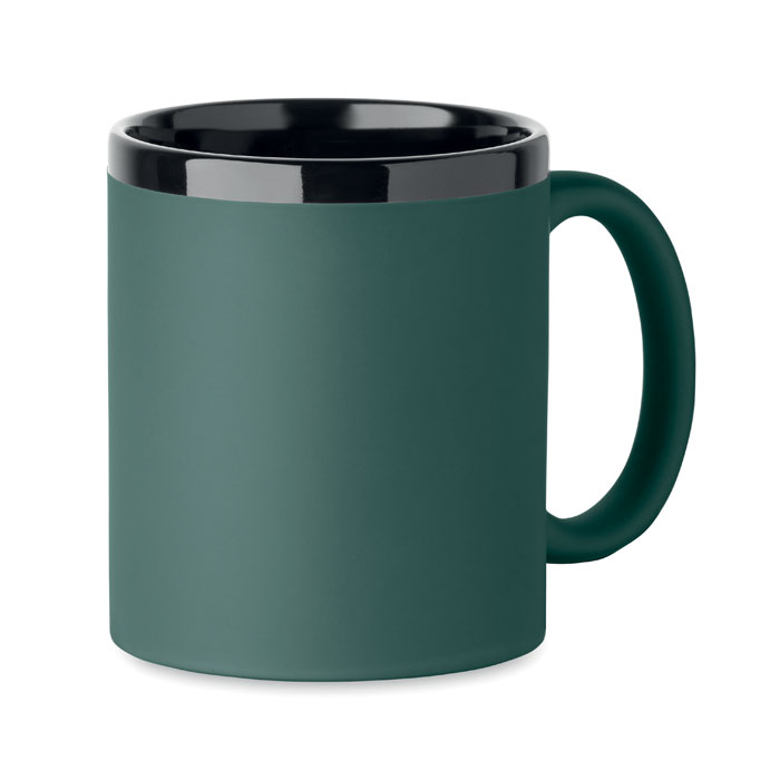 Kubek ceramiczny soft touch z czarnym wnętrzem — 300 ml — Ciemny zielony