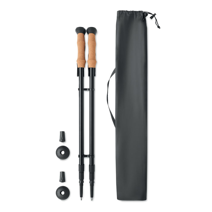 Regulowane kijki do nordic walking z korkowymi uchwytami — Czarny