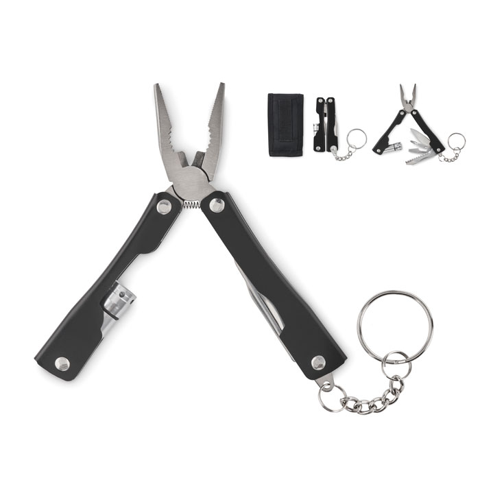 Składany multitool z latarką — 10 narzędzi — Czarny