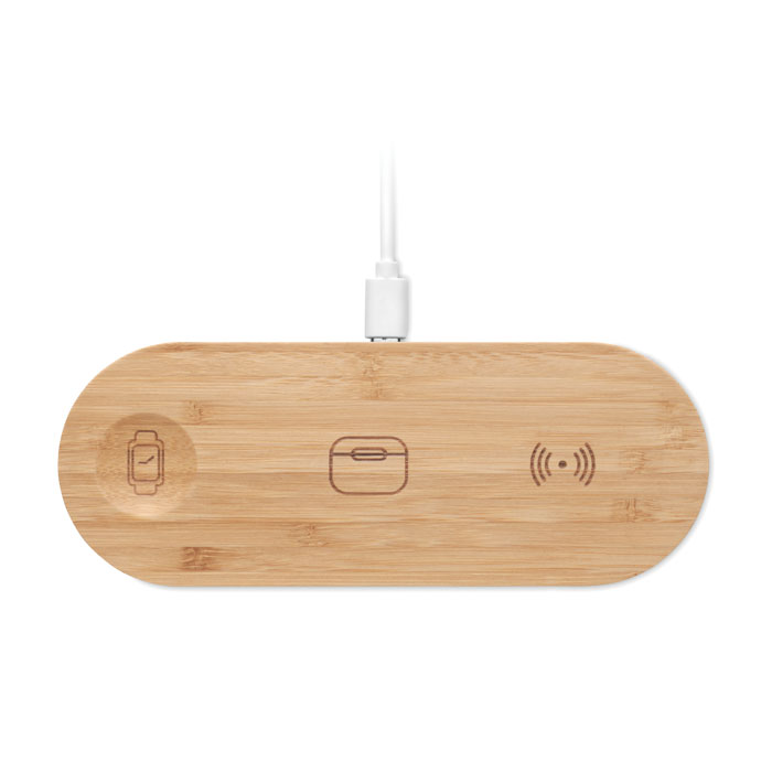 Bambusowa stacja ładowania 3 w 1, 15 W — Naturalny bambus