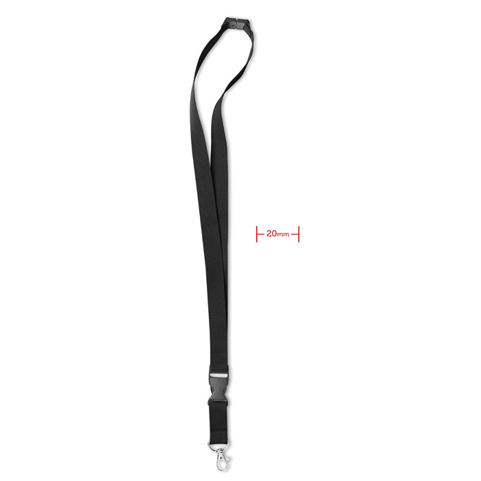 Smycz z odpinaną klamrą i złączką bezpieczeństwa — 20 mm — Czarny