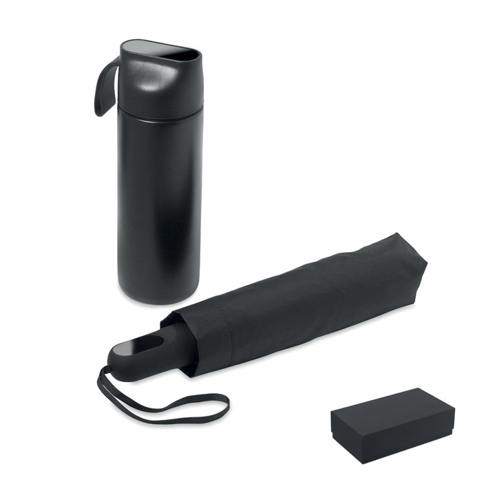 Zestaw upominkowy: butelka 600 ml i parasol — Czarny